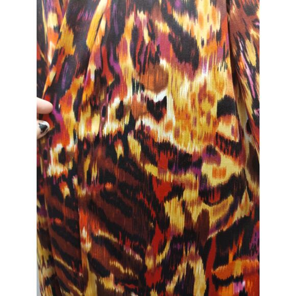 Slinky Brand Women's Size Small Orange Red Abstract Open Front Cardigan - Picture 2 of 5